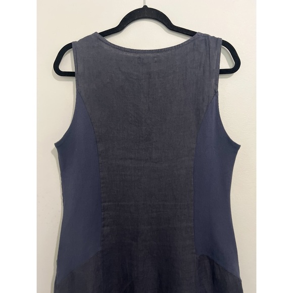 Lina Tomei Dress Women’s Large Blue Gray Linen Sleeveless Beaded Lagenlook Italy - Picture 7 of 14